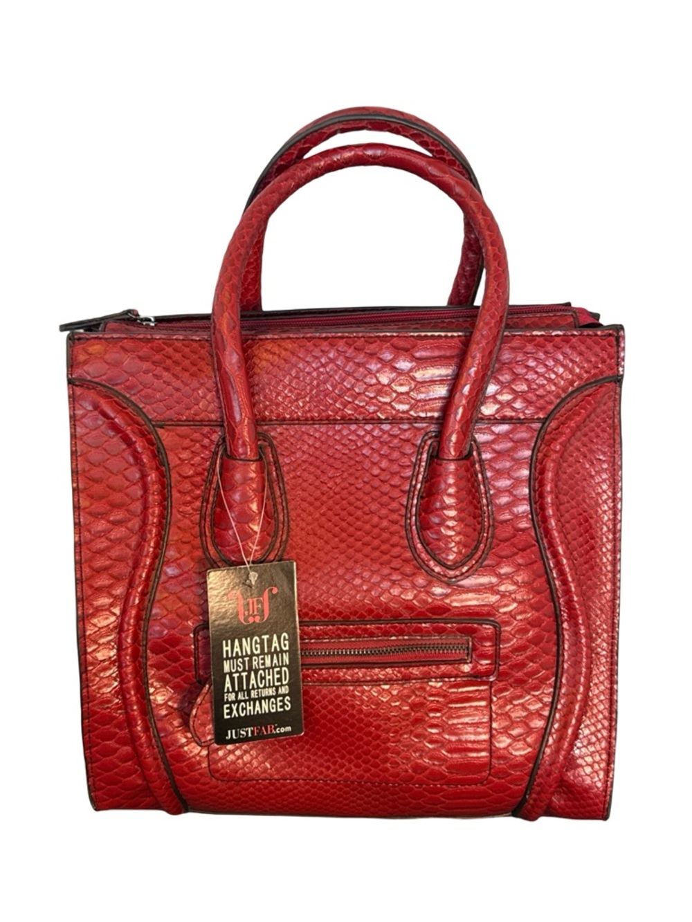 JustFab Red Faux Croc Satchel Handbag NWT Structured Top Handle Purse